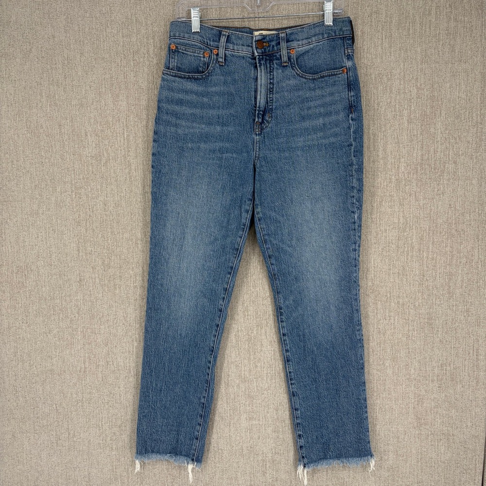Madewell Slim Straight Jeans Womens 27 Blue High‎ Rise Raw Hem Medium Wash Denim